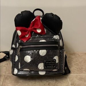 Disney Loungefly Black and White Polka Dot Kids Backpack